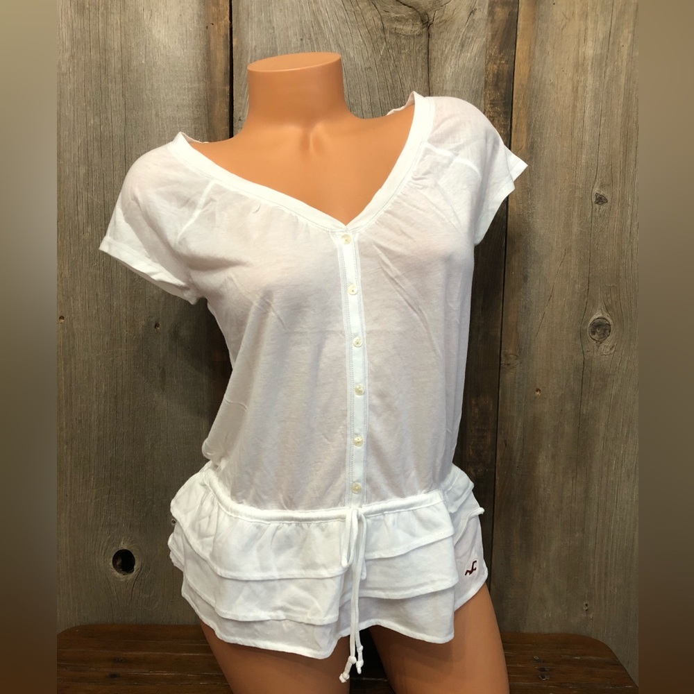 Hollister Sheer Peplum Top in White Size Small